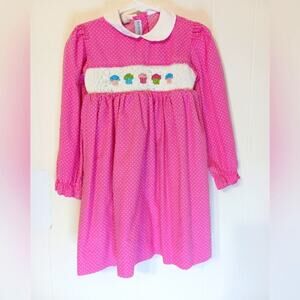 Vive La Fete  pink smocked cupcake polka dot party dress Easter. Size 3